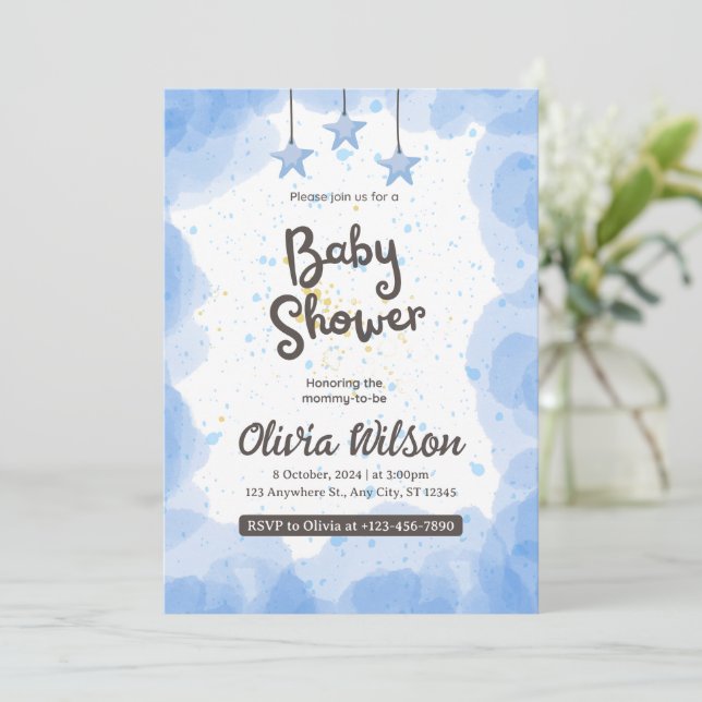 Invitation Créez votre propre Baby shower bleu personnalisé (Debout devant)