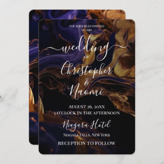 Invitation Créez votre propre marbre d'or violet foncé Indigo