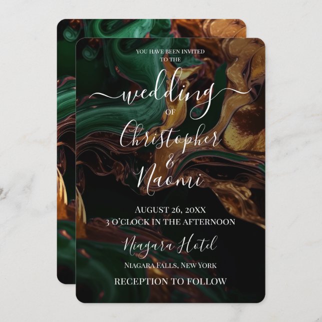 Invitation Créez votre propre marbre doré foncé vert (Devant / Derrière)