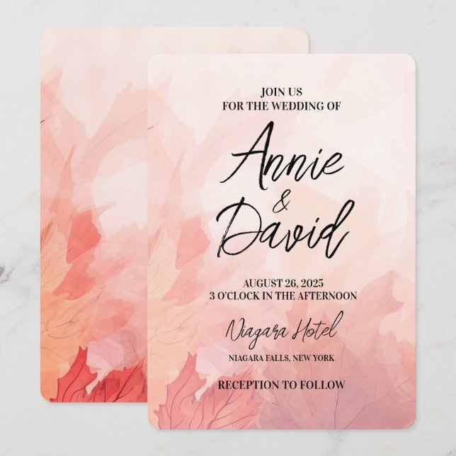 Invitation Créez votre propre Mariage Feuille rouge subtil pe (Devant / Derrière)