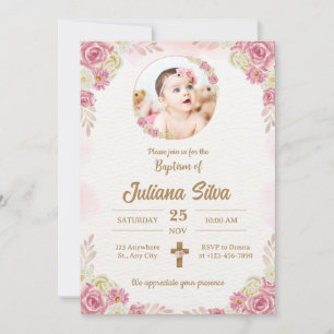 Invitation Créez votre propre photo personnalisée Filles Bapt