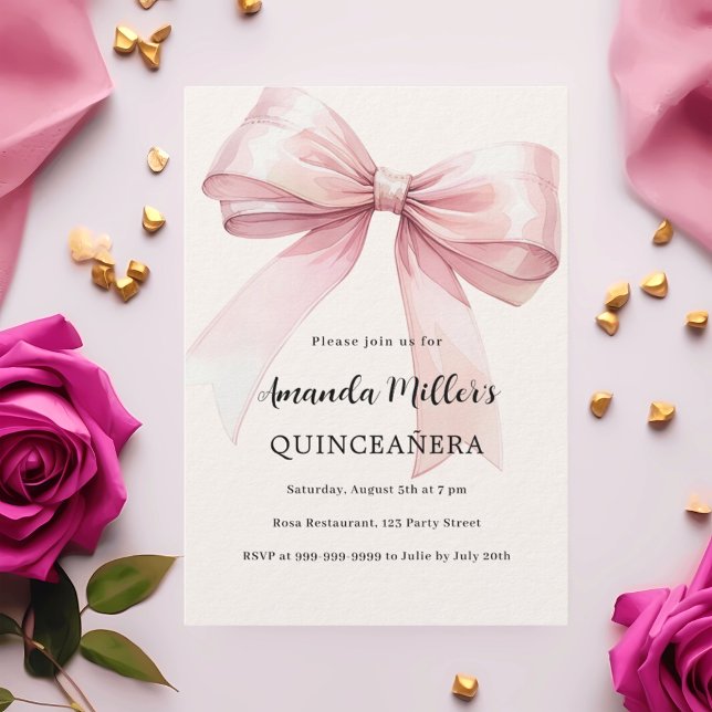 Invitation Crème arc rose élégant Quinceanera luxe (Créateur téléchargé)