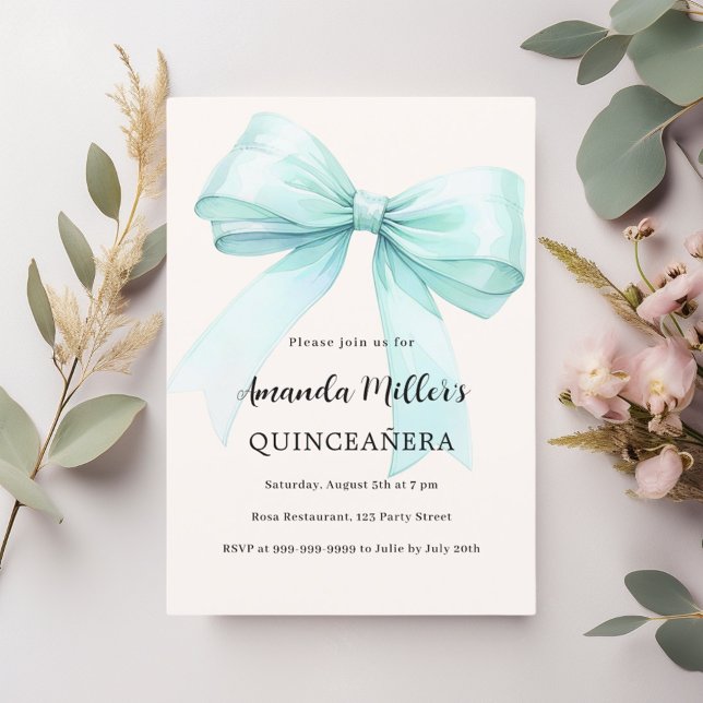 Invitation Crème arc vert turquoise élégant Quinceanera (Créateur téléchargé)