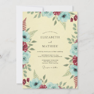 Invitation Crème au Beurre Rouge Teint Eucalyptus Mariage