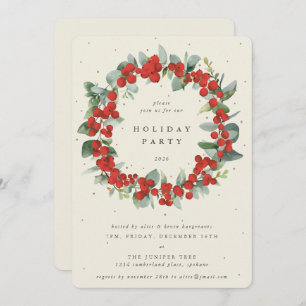 Invitation Crème Baies rouges+Eucalyptus Wreath Fête