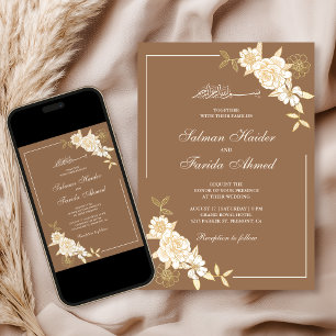 Invitation Crème beige Floral Branche Feuille Musulmane Maria