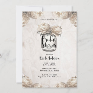 Invitation Crème Blanc Pivoine Pot Mason Rustique Réception d