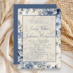 Invitation Crème Bleue Romantique Vintage Mariage Floral