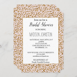 Invitation Crème Blush Parties scintillant d'or rose Leopard 