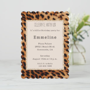 Invitation Crème Brown Black Leopard Parties scintillant or