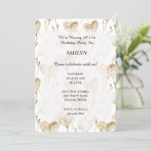 Invitation Crème Brown Coeurs Boho Anniversaire
