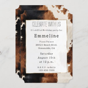 Invitation Crème Brown Noir Sud-Ouest Cowboy Cowgirl Cowhide