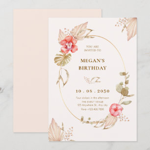 Invitation Crème calme fleuri élégant anniversaire