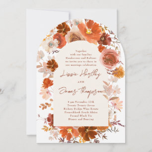Invitation Crème claire Burange Orange Floral Arch Mariage