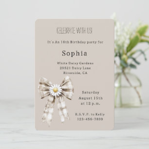 Invitation Crème de Cacao Blanc Noeud Papillon Fleur d'Anémon