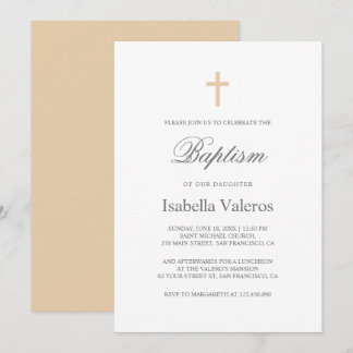 Invitation Crème de café simple et élégante Baptême