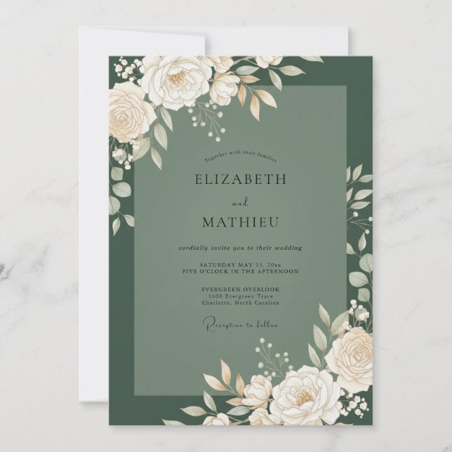 Invitation Crème de feuillage d'olive Mariage Eucalyptus (Devant)