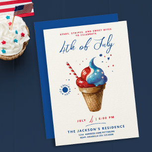 Invitation Crème de glace 4 juillet moderne US Drapeau aquare