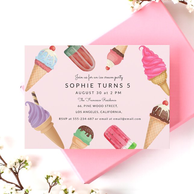 Invitation Crème de glace Anniversaire Pink Summer Party (Créateur téléchargé)
