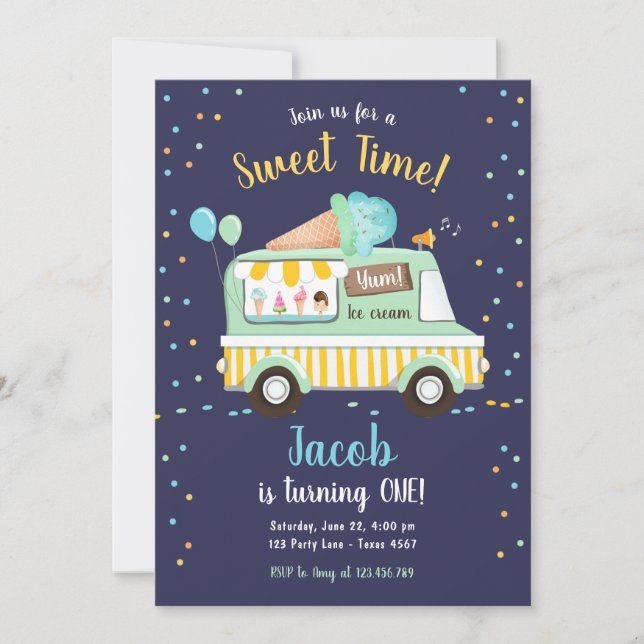 Invitation Crème de glace Camion Sweet Time Boy Mint Blue Ann (Devant)