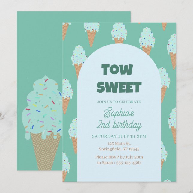 Invitation Crème de glace douce Anniversaire (Devant / Derrière)