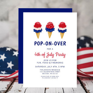 Invitation Crème De Glace Mignonne Rouge, Blanc Et Bleu 4 jui