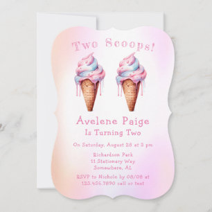 Invitation Crème de glace rose bleu Deux Scoops fête d'annive