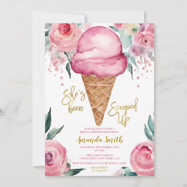 Invitation Crème de glace rose Elle a été récupérée Fête des  (Devant)