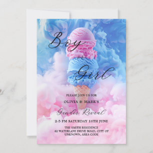 Invitation Crème de glace rose et bleu Scoop Fumée Sexe Révél