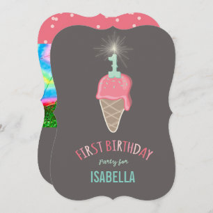 Invitation Crème de glace rose Fille Sparkler 1ère fête d'ann