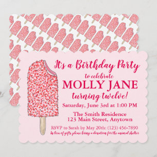 Invitation Crème de glace rose Popsicle Anniversaire Fête Dou