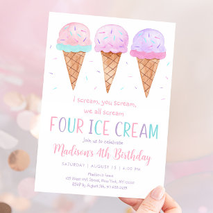 Invitation Crème de glace rose Quatrième anniversaire
