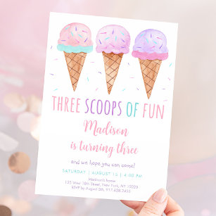 Invitation Crème de glace rose Trois Scoops de Fun Anniversai