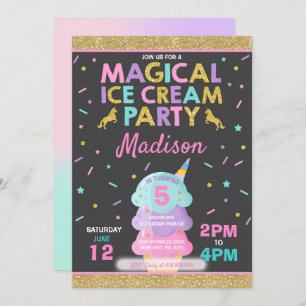 Invitation Crème de glace Unicorn Ice Cream Party
