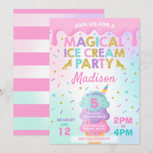 Invitation Crème de glace Unicorn Ice Cream Party