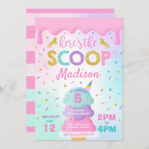 Invitation Crème de glace Unicorn Ice Cream Party