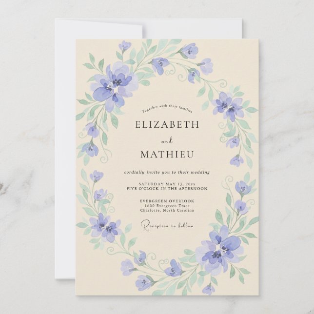 Invitation Crème de Mariage Fleur de Pervenche (Devant)