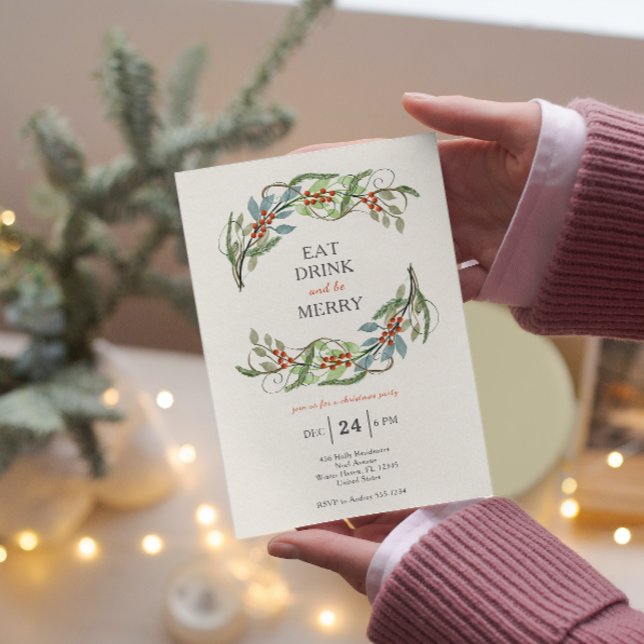 Invitation Crème de Noël Mangez Boire & Soyez Joyeux Fête (Créateur téléchargé)