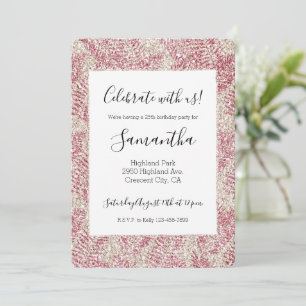 Invitation Crème de rose rose pailletée Glitter Feuilles trop