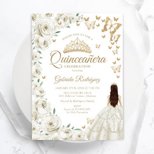 Invitation Crème d'ivoire Aquarelle blanche Quinceanera flora