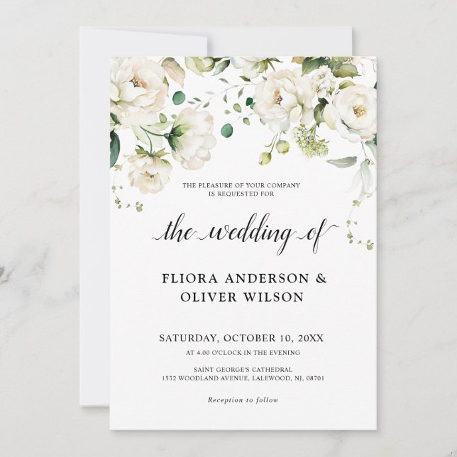 Invitation Crème d'ivoire blanc Rose Floral Mariage botanique (Devant)