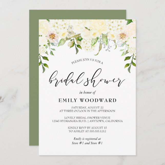 Invitation Crème d'ivoire romantique Fête des mariées florale (Devant / Derrière)