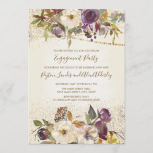 Invitation Crème d'ivoire violet Parties scintillant florale 