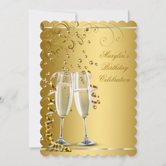Invitation Crème d'or et d'ivoire pour anniversaire (Devant)