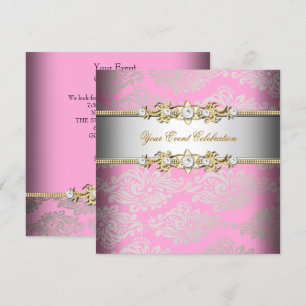 Invitation Crème dorée rose aspect gaufré élégant pour soirée