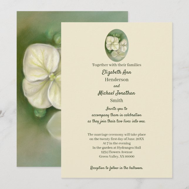 Invitation Crème douce Blanc Pastel Hydrangea Floral Mariage (Devant / Derrière)