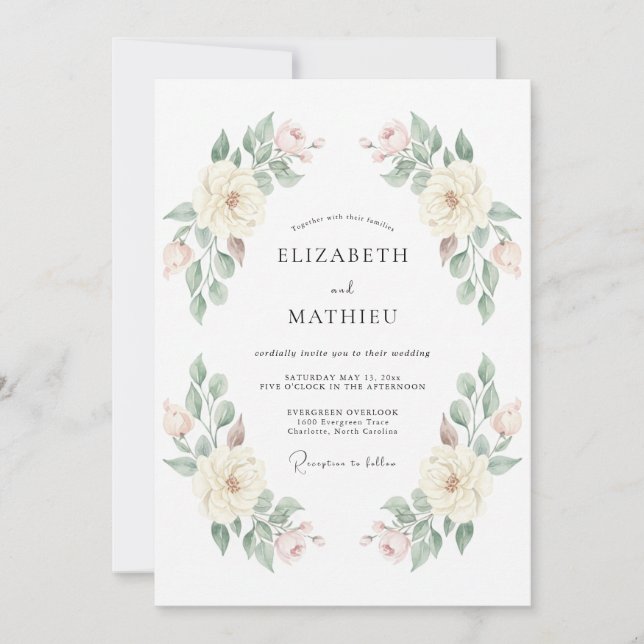 Invitation Crème Douce Floraison Romance Mariage (Devant)