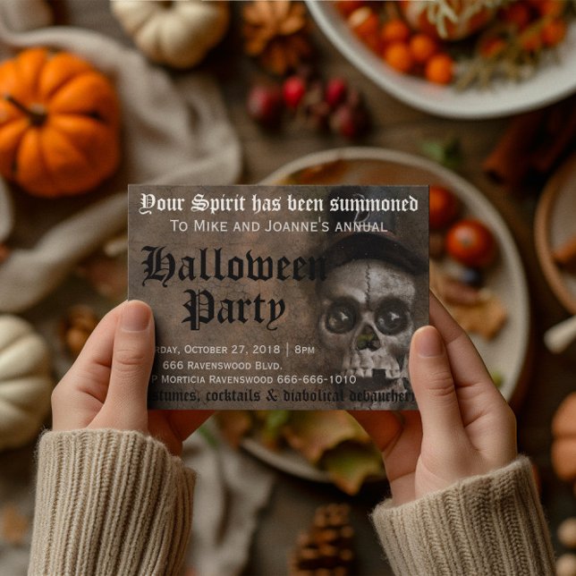 Invitation Crème Éffrayant Déplaisant avec Halloween Casquett (Créateur téléchargé)