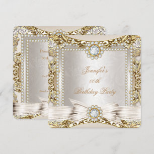 Invitation Crème Élite Or Diamant Arc Damassé Fête d'Annivers