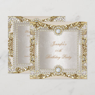 Invitation Crème Élite Or Diamant Damassé Fête d'Anniversaire